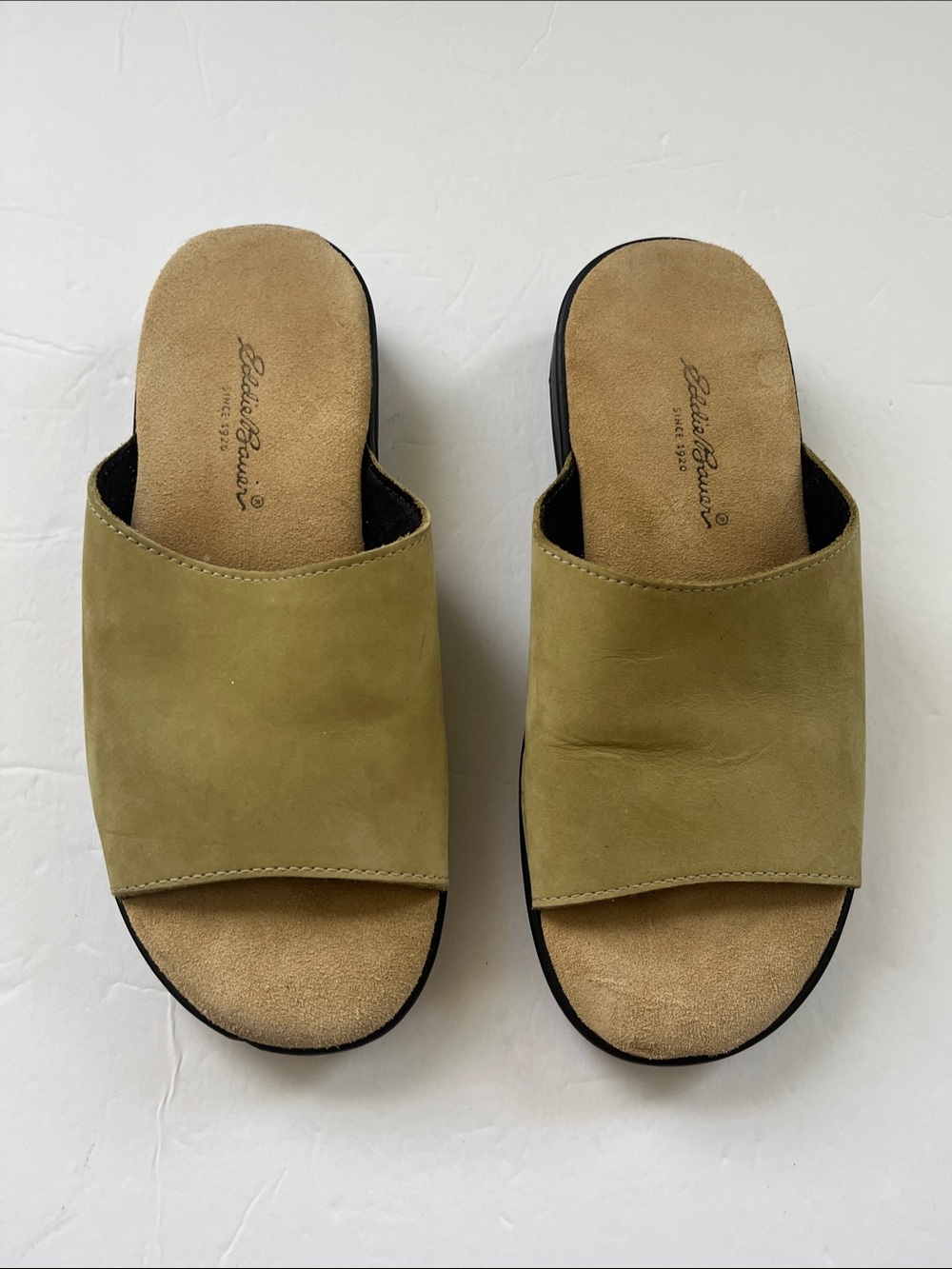 Eddie Bauer Olive Green Suede Slide Mules